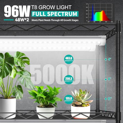JESLED 4FT Grow Lights, 5000K Full Spectrum Sunlight White, V-Shaped Beam | 96W(2 X 48W), 600W Equiv, On/Off Switch, T8 LED Grow Light Strips for Seed Starting, Greenhouse, Growing Shelf, 2-Pack - size: 4FT-2P