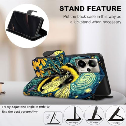 for Cricket Outlast 5G 2024 Wallet case with RFID Blocking Credit Card Holder Kickstand, Folio Flip PU Leather Shockproof Protective Cover for AT&T Motivate Pro 5G, Enchanting Bee - color: Enchanting Bee