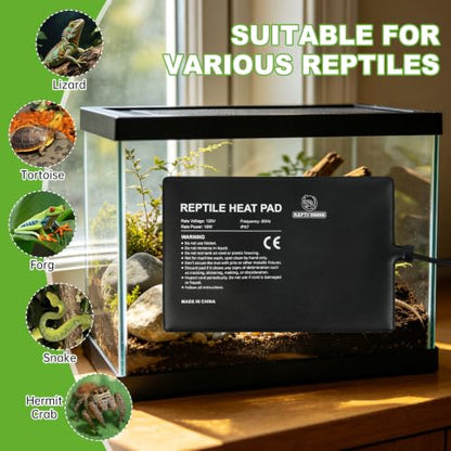 Reptile Heat Pad 8" X 12" 16W, Under Tank Heat Mat for Reptiles, Waterproof Hermit Crab Heating Pad for Terrarium, Snake, Turtle, Lizard - size: 8*12inch