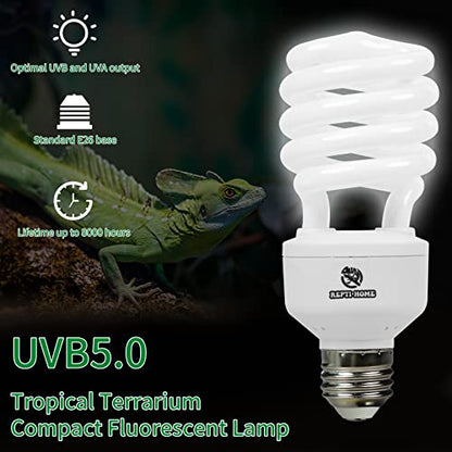 UVB Reptile Light 5.0, 13W Tropical and Sub-Tropical UVA UVB Bulb for Reptiles, Tropical Terrarium Compact Fluorescent Lamp, Reptile UVB Light Bulb for Chameleons, Iguanas and Turtles - size: 5.0-13
