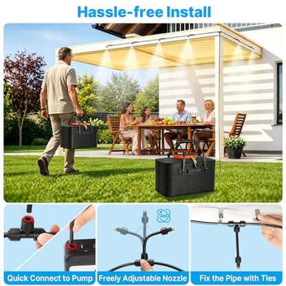Bluepro 50FT Portable Misting System for Cooling, Misters for Outside Patio with 5.8Gal/22L Foldable Tank, 5200mAh Pump (IPX8) & 8 Adjustable Brass Nozzles for Umbrella, Camping, Golf Cart, Sport