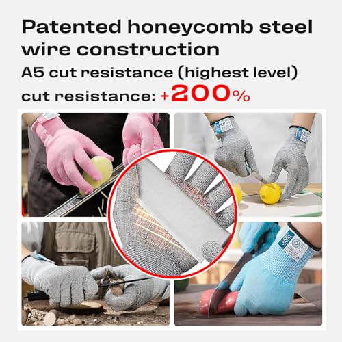 JDL Large Grey Cut Resistant Gloves with Touch Screen, Food Grade, ANSI A5, 3D Stretch Fit, Firm Grip, Suitable for Oyster Shucking, Meat Slicing, Kitchen Protection - color: Grey, size: Large