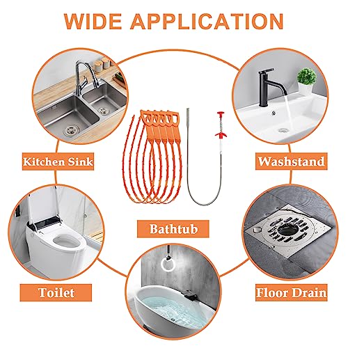 SDTC Tech 6-Pack Drain Snake Kit for Sewer Toilet Kitchen Sink Bathroom Tub | 6-Pack 24 Inch Snake Drain Cleaner and 20 Inch Hair Clog Remover Flexible Spring Pipeline Claw Hook Retriever - color: 5pcs 20inch+ 1pcs 24inch