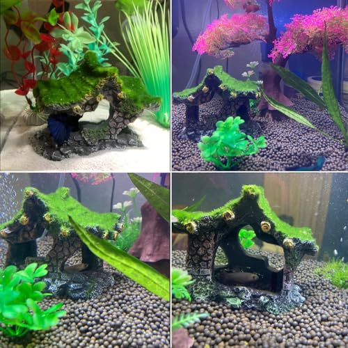 Aquarium Decoration House Resin Hideout Small Betta Fish Shrimp Tank Hide | with moss,Hollow,Small fish tank decoation,Aquarium ornament,Betta fish accessories,Small fish tank cave - size: 1PCS
