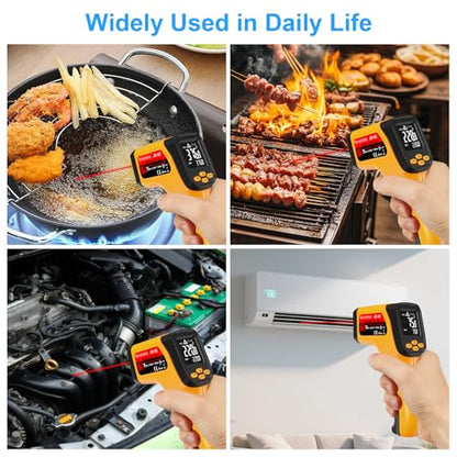 Non-Contact Infrared Thermometer Gun, High Accuracy -58°F to 1472°F, Adjustable Emissivity, Ir Thermometer with Backlit LCD, Over-Temp Alarm, Laser Temperature Gun for Cooking,BBQ,HVAC - color: Yellow