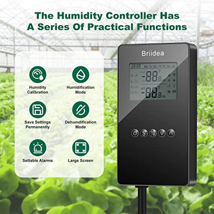 Humidity Controller, briidea Pre-Wired Humidistat Humidifier Dehumidifier with LCD Display High Accuracy Humidity Sensor, Ideal for Greenhouse Mushroom Grow Tent (MK-041)