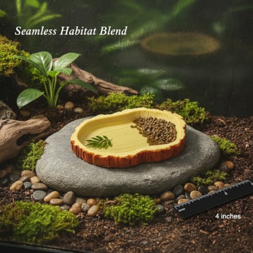 Reptile Food and Water Bowl, Low-Profile Resin Dish for Terrarium Habitat, Stable Feeding Station for Small Lizards and Geckos (1 PC)