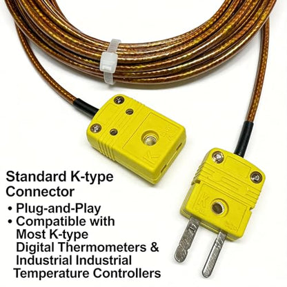 K Type Thermocouple Extension Cable 355in/10 Yards | Brown Wire PVC Coating Polyimide Construction 0°F–1300°F Temperature Range - size: 355in/10 yards