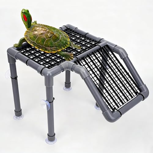 Turtle Basking Platform with Adjustable DIY Ramp, Durable PVC Pipes & Secure EggCrate Suction Cups – Spacious Basking Platform for Aquatic Turtles, Essential Aquatic Resting Area for Turtle Tanks