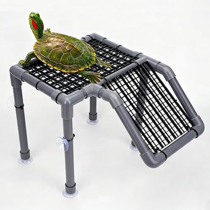 Turtle Basking Platform with Adjustable DIY Ramp, Durable PVC Pipes & Secure EggCrate Suction Cups – Spacious Basking Platform for Aquatic Turtles, Essential Aquatic Resting Area for Turtle Tanks