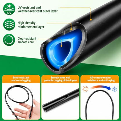 1/4 Drip Irrigation Tubing 200FT, Built-in 0.5 GPH Emitters, 6 Inch Spacing | Slow root-zone watering helps reduce runoff and waste; fittings and end plugs support larger beds, long rows and greenhouses. - size: 200FT