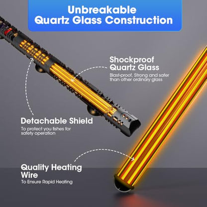 MQ Submersible Aquarium Heater Auto Thermostat, 500W Fish Tank Heater with LCD Digital Aquarium Thermometer, Shatter-Proof and Blast-Proof - size: 500W for 55-80 Gallon