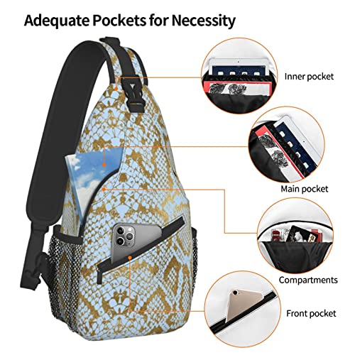 Snake Skin Sling Bag Animal Crossbody Chest Daypack Casual Backpack Women Shoulder Bag For Travel Picnic - color: Snake 02