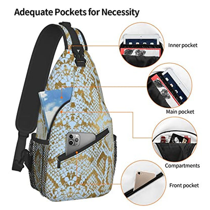 Snake Skin Sling Bag Animal Crossbody Chest Daypack Casual Backpack Women Shoulder Bag For Travel Picnic - color: Snake 02