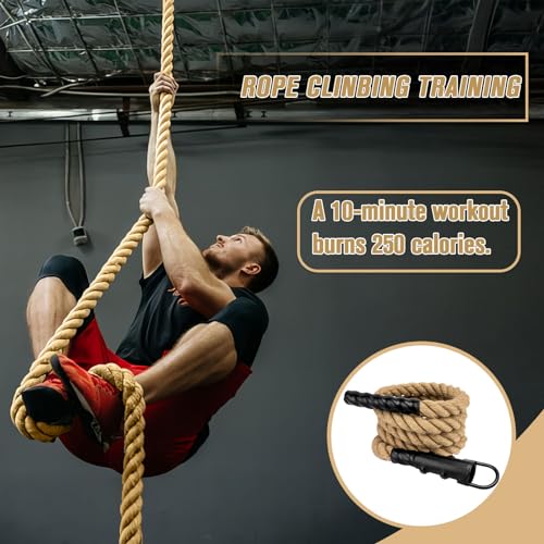 Gym Climbing Rope, Indoor Outdoor Climbing Ropes - Climbing Rope for Adults - 10ft Length, 1.5" Diameter, Climbing Ropes with Hook for Indoor and Outdoor Fitness