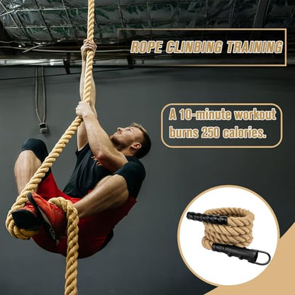 Gym Climbing Rope, Indoor Outdoor Climbing Ropes - Climbing Rope for Adults - 10ft Length, 1.5" Diameter, Climbing Ropes with Hook for Indoor and Outdoor Fitness