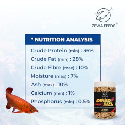Dried Black Soldier Fly Larvae - 100% Natural, Protein Rich Fish Food for Arowana, Flower Horn, Oscar, Parrots, Reptiles (75 g/2.65 Oz/500 ml)