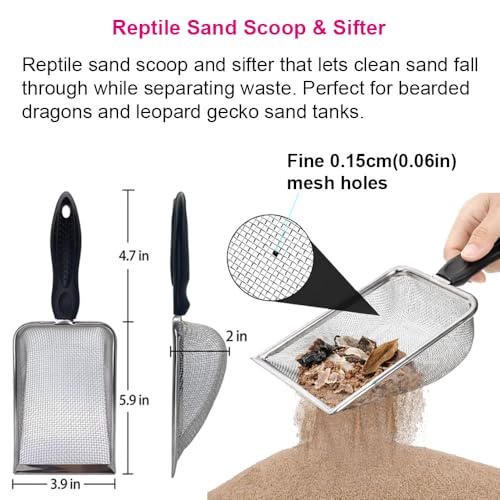 Reptile Sand Scoop Cleaning Kit for Bearded Dragon & Leopard Gecko Tank Accessories – Reptile Sand Sifter, Reptile Litter Scoop, Mini Brush & Dustpan, Hanging Waste Bag Dispenser
