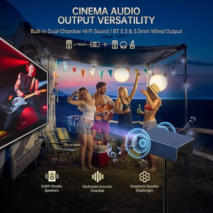 XIDU Portable Projector with WIFI and Bluetooth [Metal/2000ANSI/Native 1080P/Wireless Casting/Electric Focus/Auto Keystone]4K Outdoor Movie proyector for Home,Fire TV stick,iOS,Android,Laptop (Naval) | Ideal for bedroom, living room, compatible with HDMI