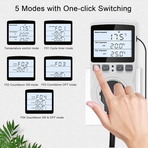 KETOTEK Digital Temperature Controller Thermostat Outlet Plug 120V with LCD Backlight, Heating Cooling Temperature Controlled Outlet 110V 15A with 3m Sensor - style: Backlit Style