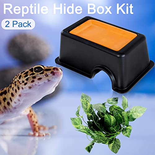 Hamiledyi Reptile Hide Box Gecko Hideout Cave with Sink Humidifier and Reptile Bark Bedding Tortoise Habitat Substrate Natural Terrarium Bark for Snake Spiders Bearded Dragons Hermit Crabs Geckos