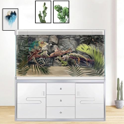 36X18IN Stone Aquarium Background, Rock Fish Tank Background, Natural Rocky Glass Terrarium Background with 8 EVA Double-Sided Tape - color: Stone, size: 36X18in/90X45cm