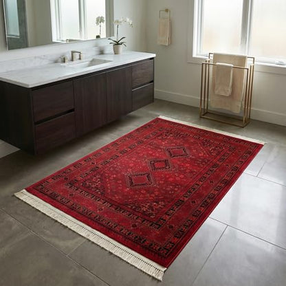 Unique Loom Tekke Collection Area Rug - Sheibani (4' 1" x 6' 1" Rectangle Red/Black) - size: 4' x 6' (Rectangular)