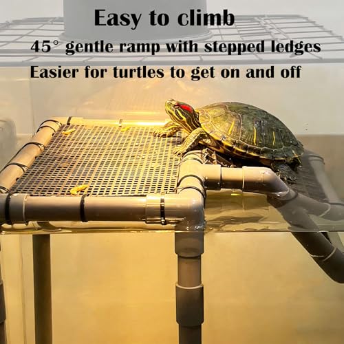 Large Turtle Basking Platform, 10.8" Width Resting Area with Ramp, PVC Standing Basking Dock for Aquatic, DIY Turtle Tank Accessories for 25/29/40/55 Gallon - size: Large