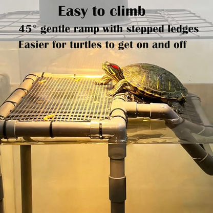 Large Turtle Basking Platform, 10.8" Width Resting Area with Ramp, PVC Standing Basking Dock for Aquatic, DIY Turtle Tank Accessories for 25/29/40/55 Gallon - size: Large
