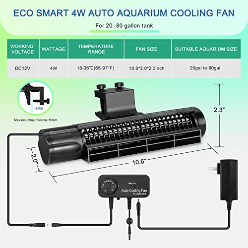 Aquarium Chillers Aquarium Cooling Fan, DC12V Auto Fish Tank Cooling Fan with Adjust knob,Cross-Flow Fan with Broad Airflow (4W) - size: 4W