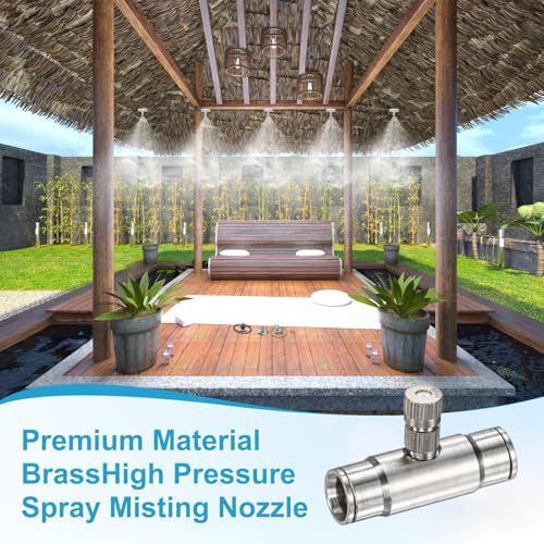 M METERXITY 20-Pack Brass Misting Nozzle Tee Kit, 0.6mm Orifice Dia. High Pressure Spray Misting Nozzle Head, Slip Connectors for 3/8 Inch Drip Irrigation Tubing Kit Outdoor [3/16" Threaded] - size: 0.6mm