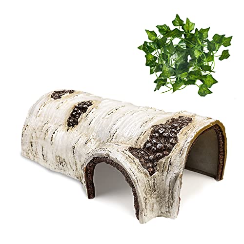 Reptile Hide Caves Simulation Tree Hideout Snake Hide - Medium | Leopard Gecko Terrarium Plastic Plant Leaves Ornament Habitat Shelter Decor for Lizard Hermit Crab Spider Frog Amphibians