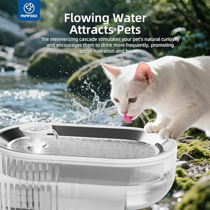 PAPIFEED Cat Water Fountain Stainless Steel, 84oz/2.5L Automatic Cat Water Fountain with Visible Water Level, Ultra Quiet Low Power Cat Water Bowl & Cat Water Dispenser (White) - color: White
