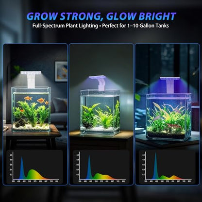 Mini Clip-On Aquarium Light 7W USB Dimmable Fish Tank Lamp with 3 Light Modes (Full Spectrum/White/RGB), 9-Level Brightness, Compact LED Light for 1–3 Gallon Aquariums - color: White