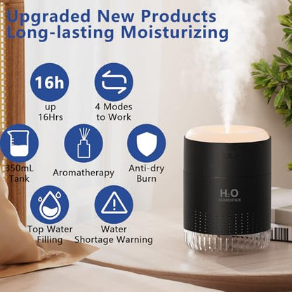 SZO Plant Humidifier Indoor, 500ml Black with Colorful Lights | Small Humidifiers for Plants, Travel, Bedroom, Office Desktop, Baby Room - color: Black