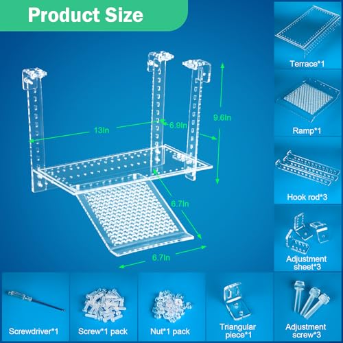 Turtle Docks Large Adjustable Turtle Basking Platform for Aquatic Turtles, Slip-Resistant Ramp, Stable Structure, Fits 0.3"-2" Thick Tanks, Adjustable Ramp Angle(13'' x 6.9'')