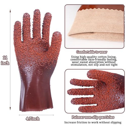 6 Pairs Sewer Gloves PVC Coated Non-Slip Oil & Chemical Resistant | 6 Pairs PVC Coated Sewer Gloves, Abrasion Resistant, Non-Slip Grip, Oil & Chemical Resistant for Drain Cleaning & Plumbing. - color: 6 Pairs Brown
