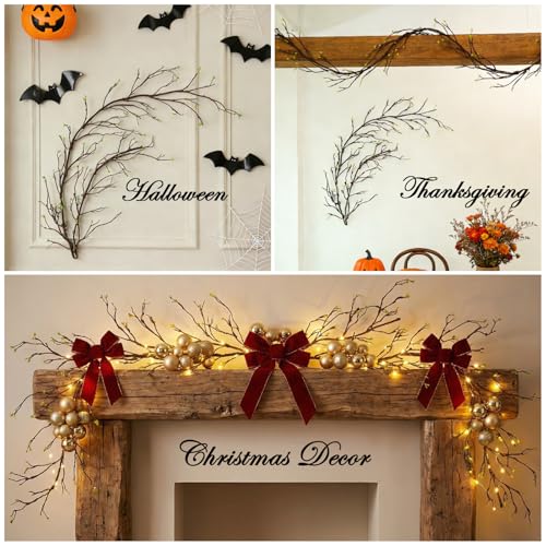 118"Faux Hanging Curly Willow Grapevine Bendable Tree Branche Wall Greenery | Long Realistic Fake Wood Greenery Twigs Stems Artificial Garland Plants For Porch Garden Mantel Arch Room Halloween Decor