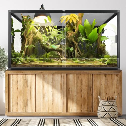 Wacool Terra 120 Gallon Reptile Tank, Large Terrarium for Bearded Dragons, Snakes, Leopard Geckos, Sliding Door & Top Ventilation, 48" x 24" x 24" Easy-to-Maintain Reptile Enclosure - size: 120 gallon