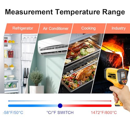 Infrared Thermometer Gun, -58℉ to 1472℉ (-50℃～800℃), High Precision Non-Contact Laser Temperature Gun with Backlit LCD, IR Thermometer for Cooking, Pizza Oven, Automotive, Industrial Use - color: Tangerine