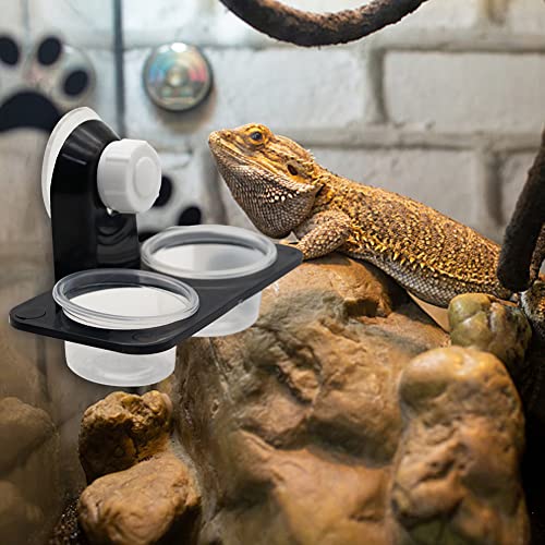 Crested Gecko Feeding Ledge with 20 Pcs Bowls, Suction Cup Reptile Feeder | Detachable Plastic Reptile Feeding Dish for Gecko Lizard Spider, Food & Water Feeding for Glass Tank Terrarium (Double) - style: Double