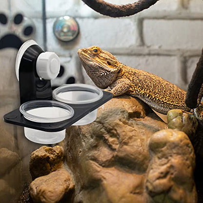 Crested Gecko Feeding Ledge with 20 Pcs Bowls, Suction Cup Reptile Feeder | Detachable Plastic Reptile Feeding Dish for Gecko Lizard Spider, Food & Water Feeding for Glass Tank Terrarium (Double) - style: Double