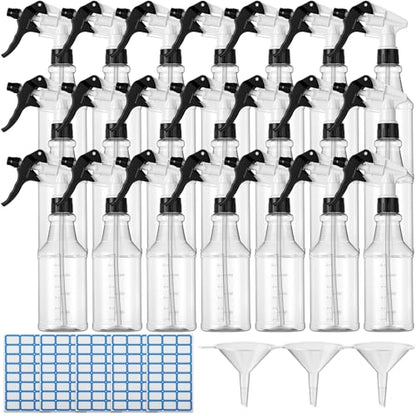 Eccliy 20 Pack 16oz Empty Spray Bottles, Leakproof Cleaning Bottles with Measurement and Adjustable Nozzle for Housekeeping, Commercial Use(Clear Cylinder,Black White Spray Head) - color: Black White Spray Head, style: Clear Cylinder