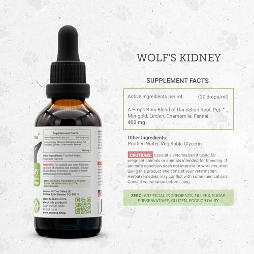 Wolf's Kidney | Natural Herbal Dietary Supplement | Healthy Kidney Function Support in Dogs | Alcohol-Free Extract, Dandelion Root, Calendula, Linden, Chamomile, Fennel 2 oz - style: Kidney