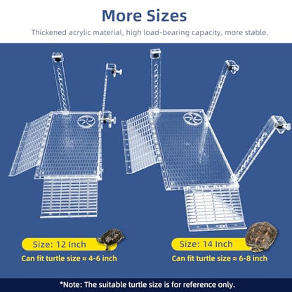12" Acrylic Turtle Basking Platform for Aquatic Turtles | Acrylic turtle basking platform with tool-free attachment to tank rims. Thickened acrylic. Suitable for aquatic turtles