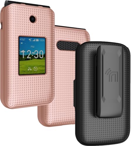Holster Combo for Cricket Debut Flex Flip Phone Case Belt Clip - Rose Gold | Also Fits AT&T Cingular Flex 2, For Model U1030AA or U1030AC via 2023 - color: Rose Gold