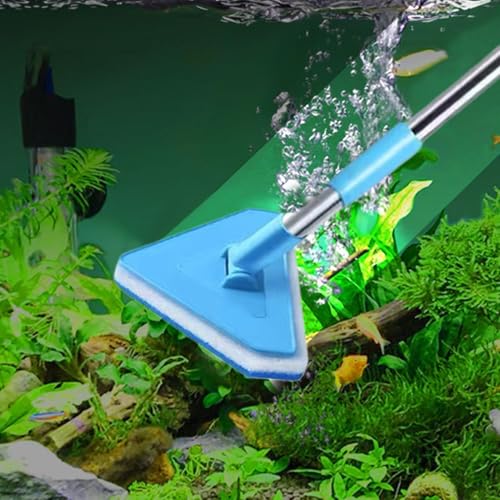Fish Tank Scrubber - Telescopic Handle Cleaner, Long Reach Algae Scraper for Aquarium Glass, Durable Cleaning Tool for Terrarium Pond and Kitchen Surfaces, Adjustable Handle for Easy Maintenance and D