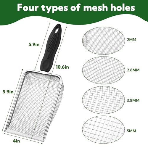 4-Pack Stainless Steel Soil Sifter Set with Handle, Multi-Mesh Garden Sifter for Compost, Sand, Rocks - Gardening Tool & Reptile Sand Scoop for Litter Cleaning, Beach Shell Sifting
