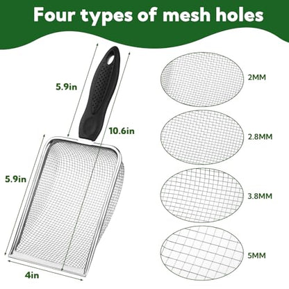 4-Pack Stainless Steel Soil Sifter Set with Handle, Multi-Mesh Garden Sifter for Compost, Sand, Rocks - Gardening Tool & Reptile Sand Scoop for Litter Cleaning, Beach Shell Sifting
