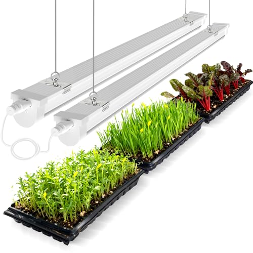JESLED 4FT Grow Lights, 5000K Full Spectrum Sunlight White, V-Shaped Beam | 96W(2 X 48W), 600W Equiv, On/Off Switch, T8 LED Grow Light Strips for Seed Starting, Greenhouse, Growing Shelf, 2-Pack - size: 4FT-2P